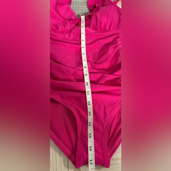 DKNY Womens Ruffle V-Neck One Piece Swimsuit with Tummy Control Size S NWT - Picture 6 of 11